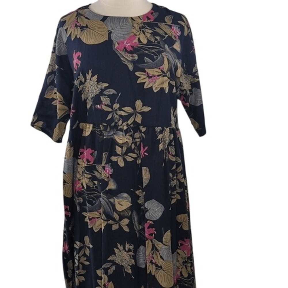 Zanzea Black‎ Floral Midi Short Sleeve Dress